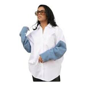 12th Tribe Oversized Button Down White Denim Sleeve One Size